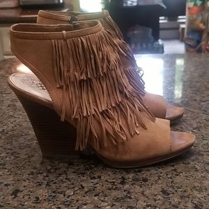 Vince Camuto Suede Fringe Block Heel
